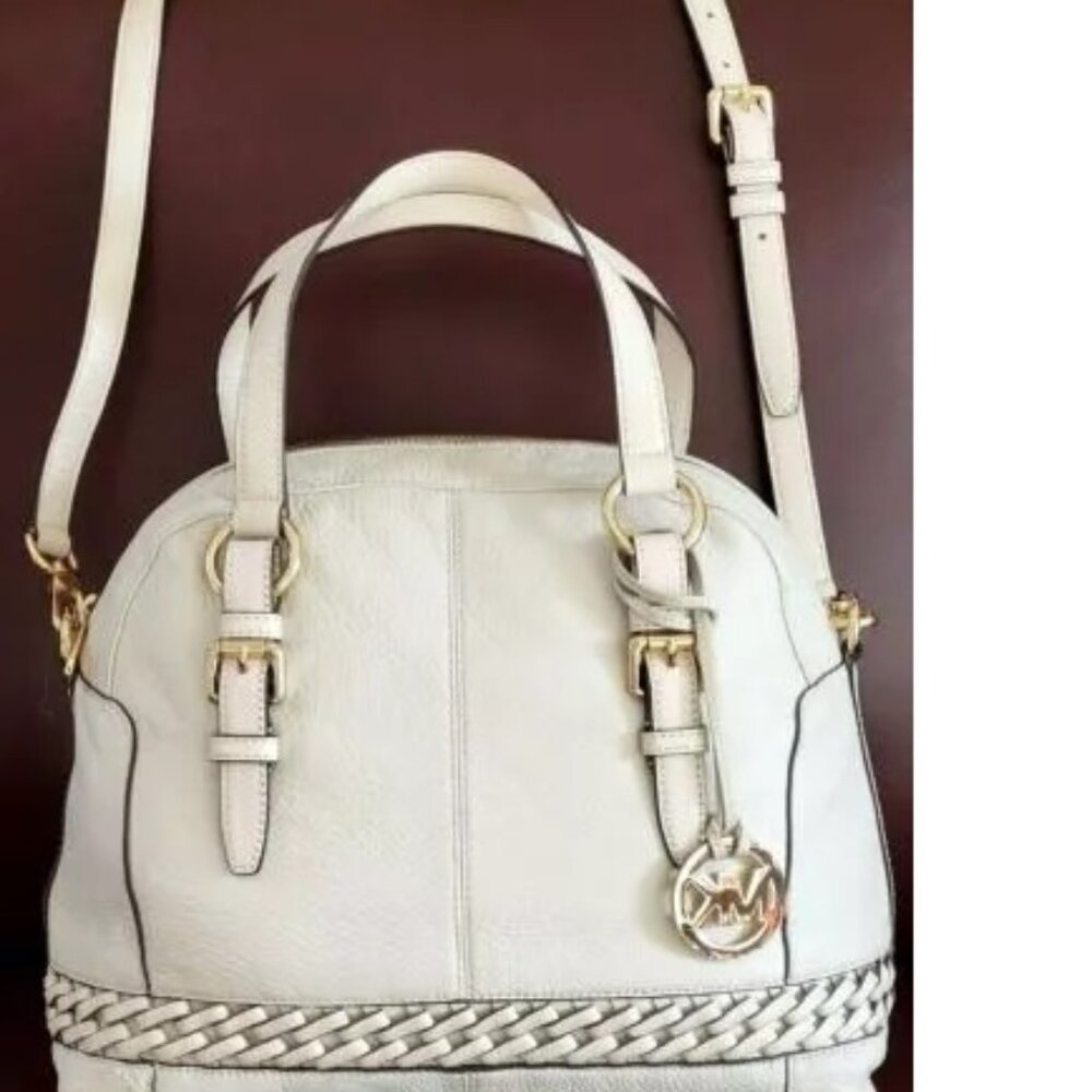 MICHAEL KORS GLADSTONE VANILLA LEATHER LG SATCHEL BAG NWT! - Picture 4 of 12